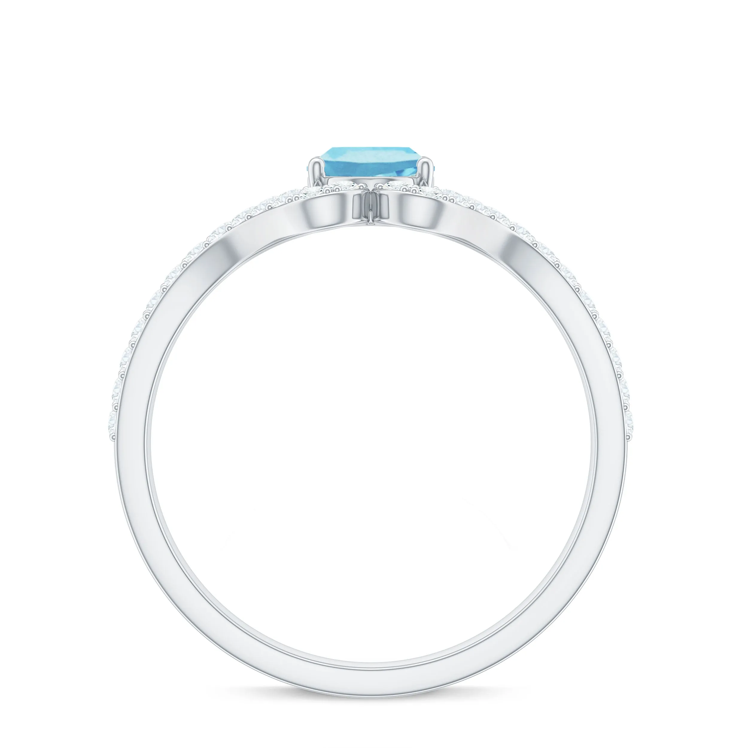 Oval Aquamarine Split Shank Engagement Ring with Diamond