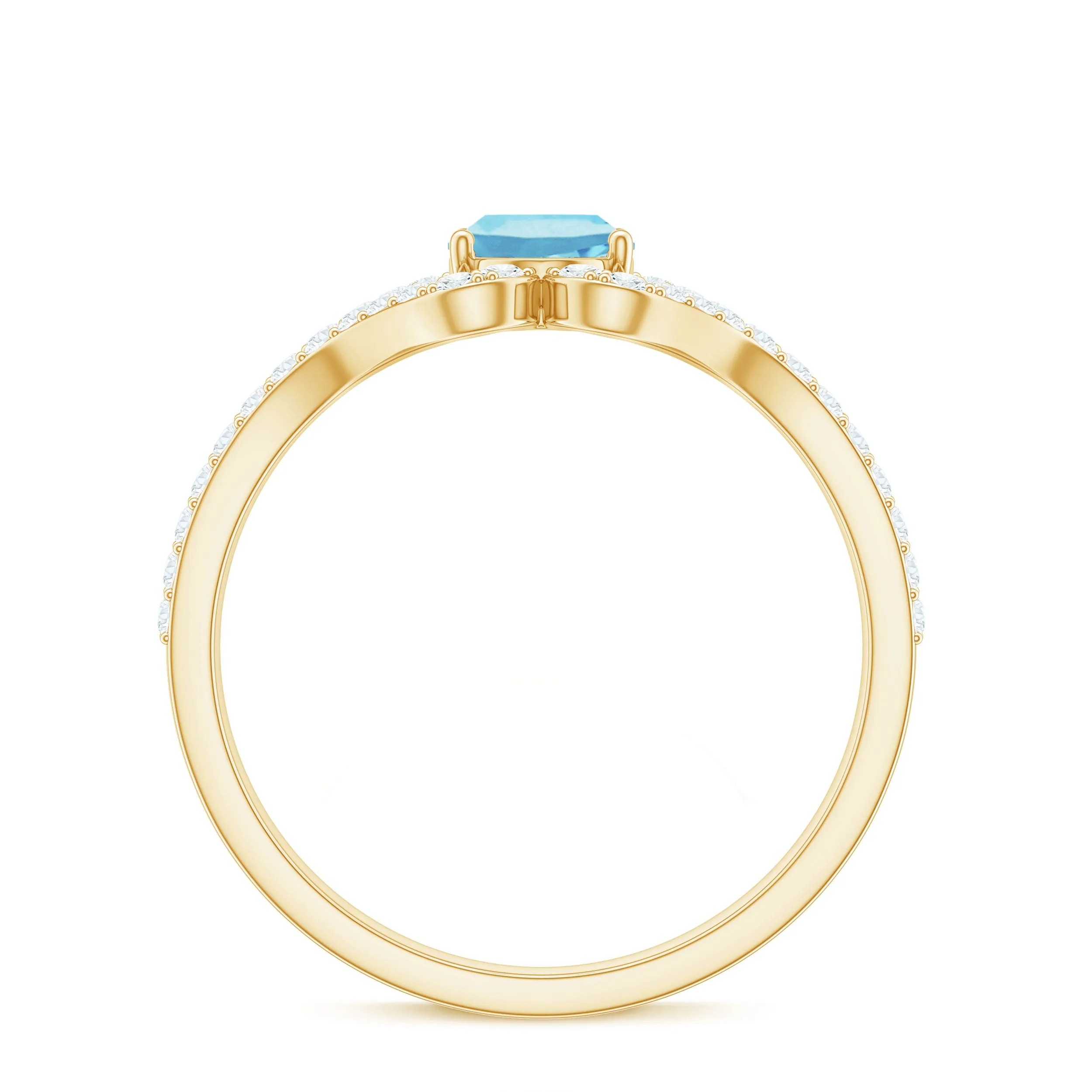 Oval Aquamarine Split Shank Engagement Ring with Diamond