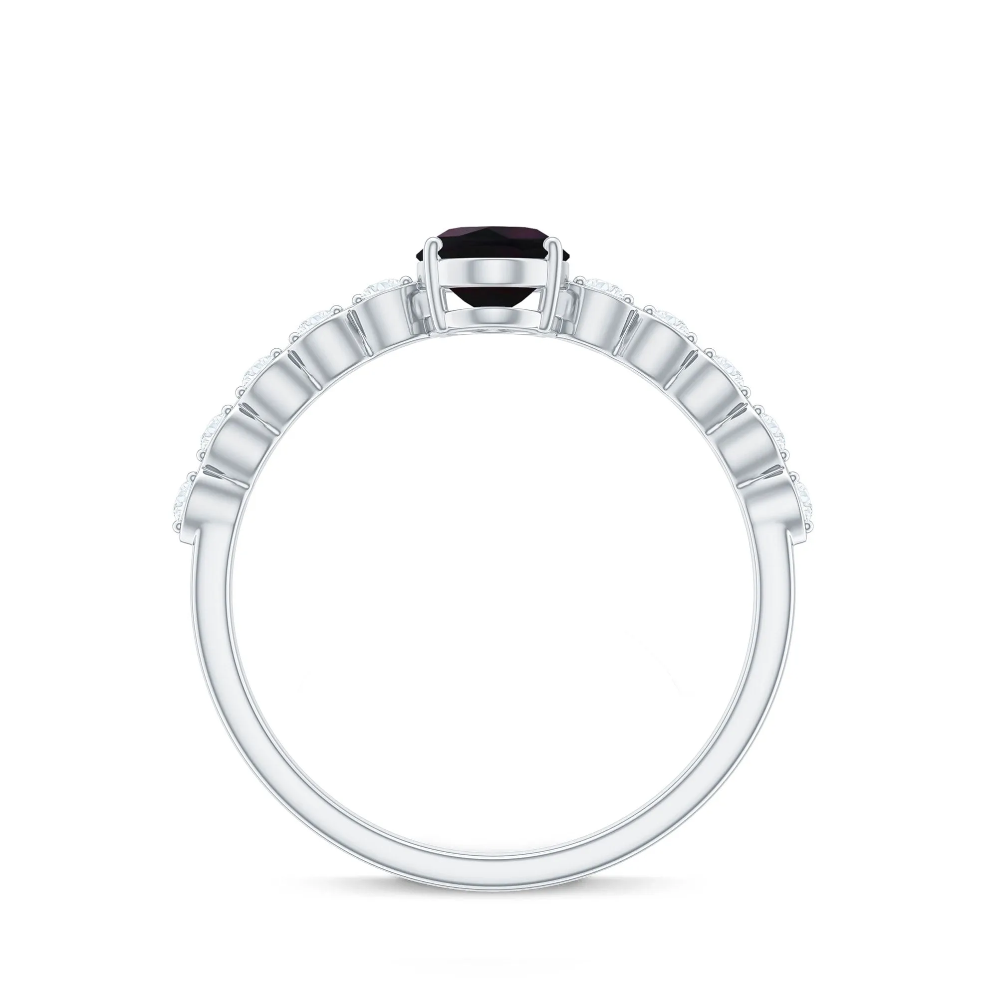 Oval Black Opal Solitaire Engagement Ring with Diamond