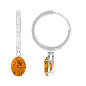 Oval Shape Citrine Drop Earrings with Diamond