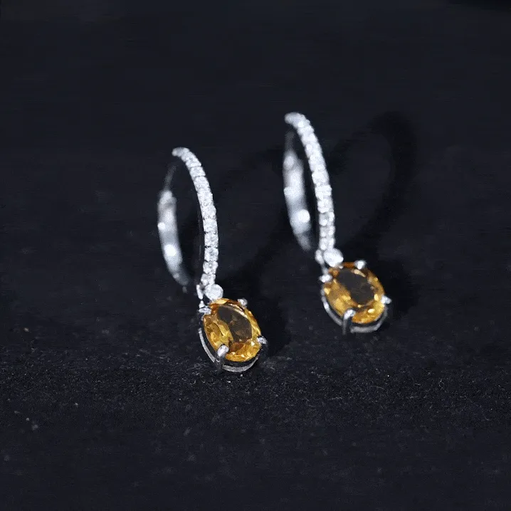 Oval Shape Citrine Drop Earrings with Diamond