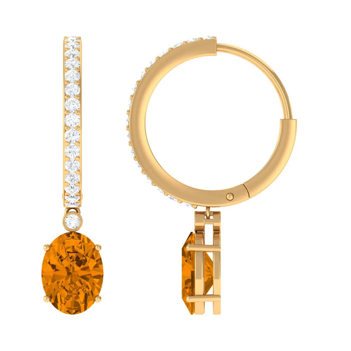 Oval Shape Citrine Drop Earrings with Diamond