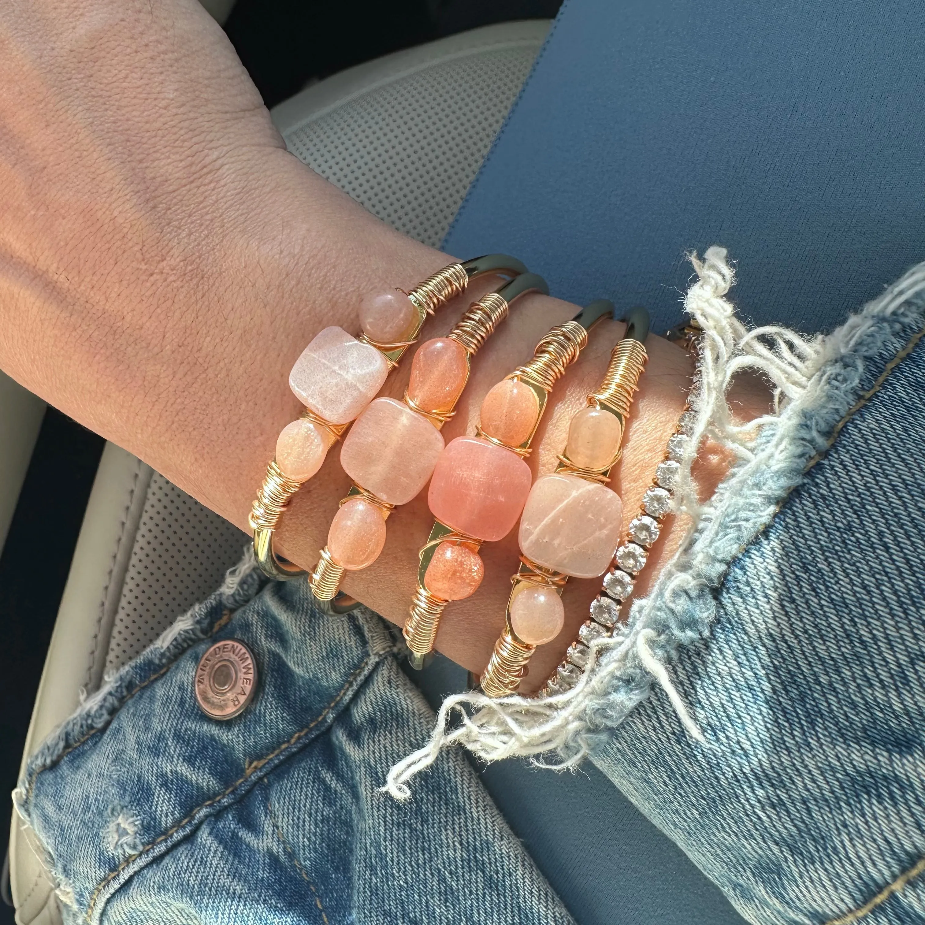 Peach Moonstone Cuff: The Georgia (Gold)