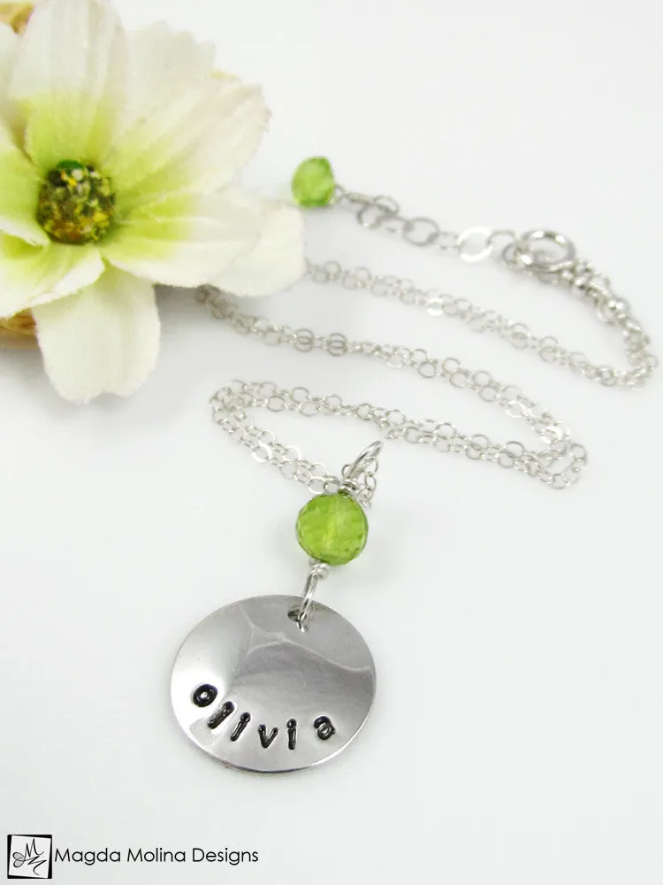 Personalized Mini Goddess (children) Peridot Necklace