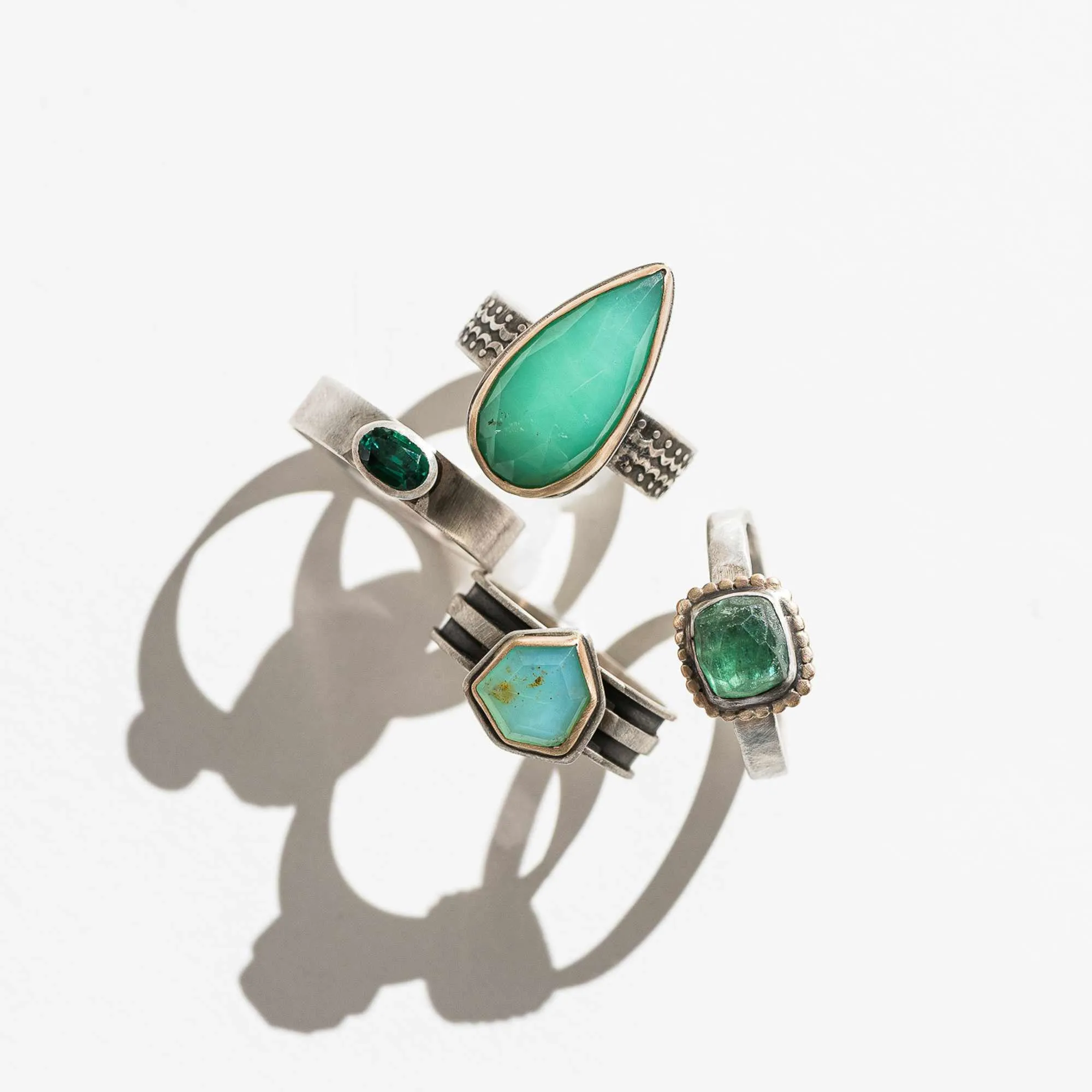 Peruvian Opal Shield Mixed Metal Ring on Double Channel Band