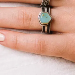 Peruvian Opal Shield Mixed Metal Ring on Double Channel Band