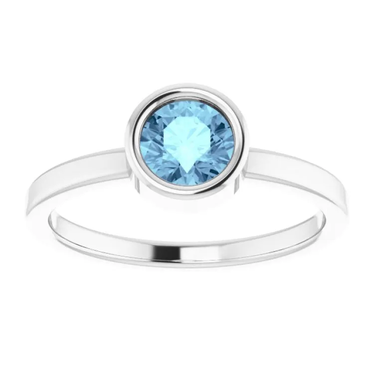 Platinum 5.5 mm Natural Aquamarine Ring