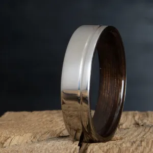 Polished single groove 6mm titanium wood ring with Ebony