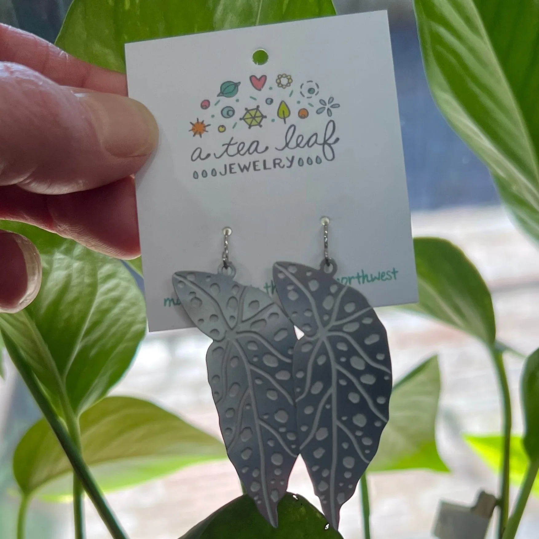 Polka Dot Begonia Leaf Earrings