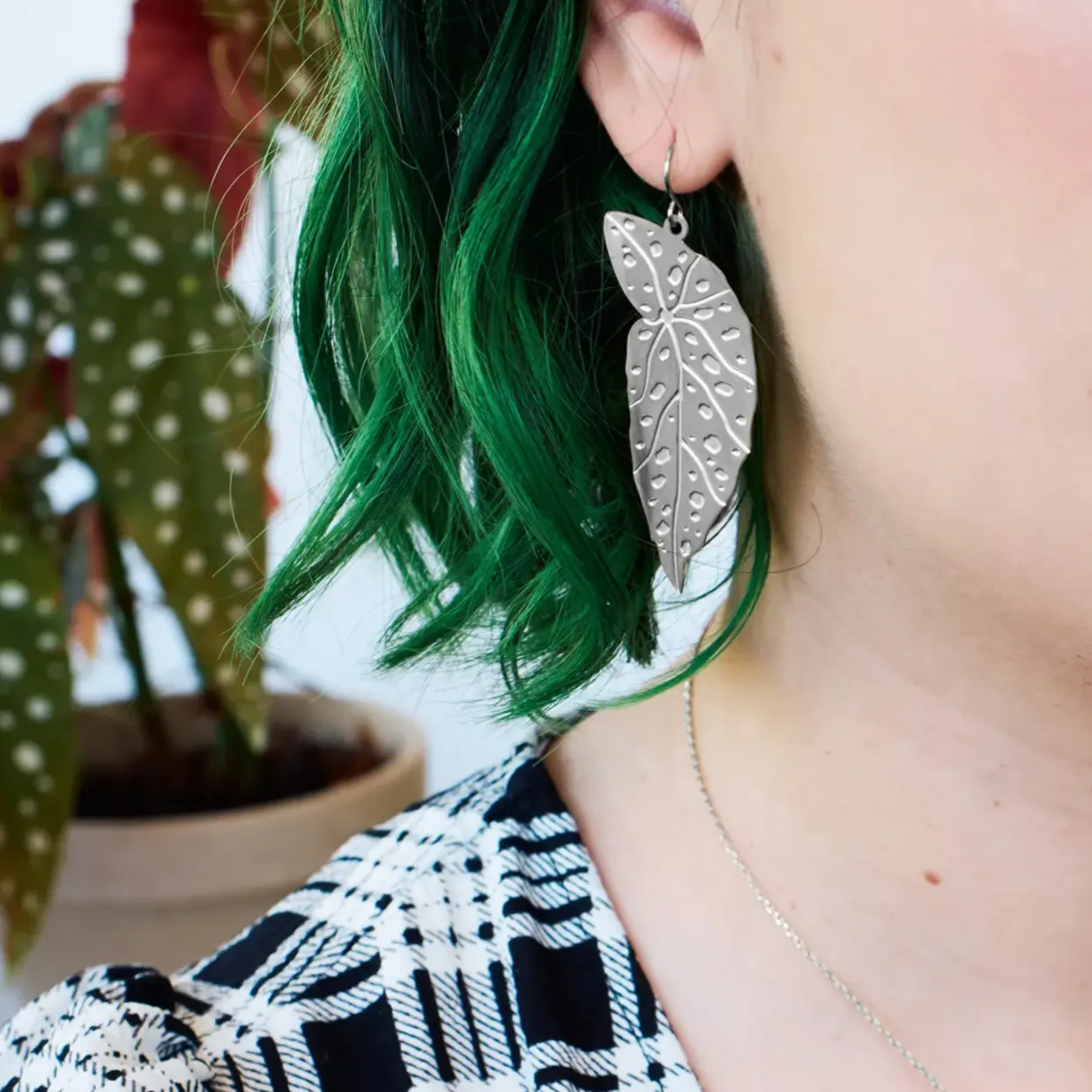 Polka Dot Begonia Leaf Earrings