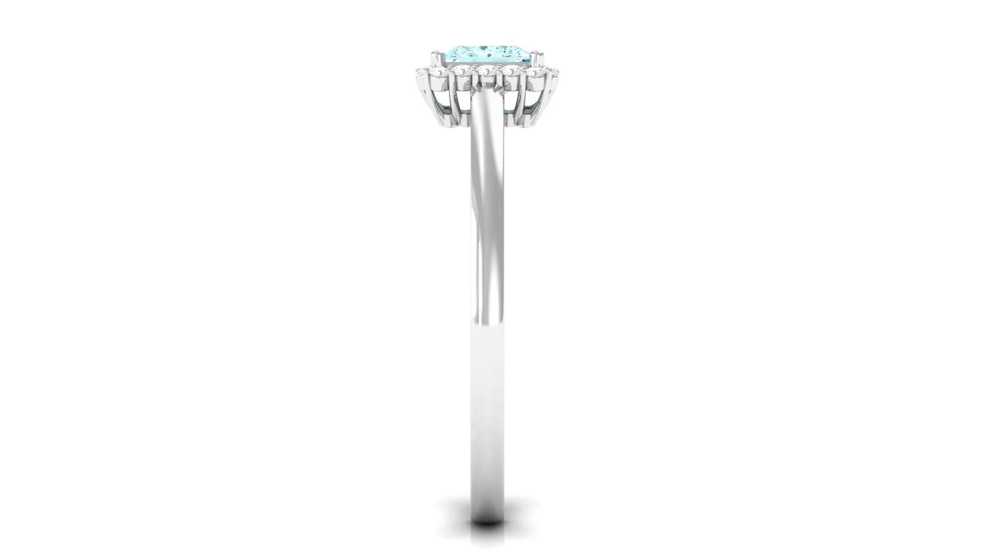 Princess Cut Aquamarine and Diamond Halo Engagement Ring