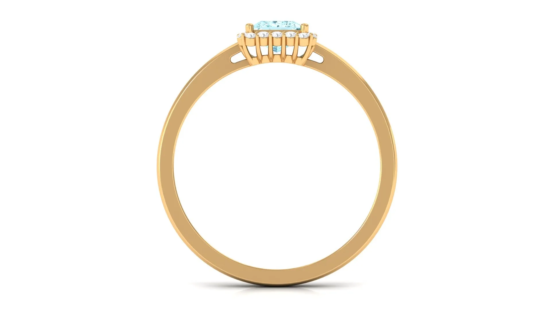 Princess Cut Aquamarine and Diamond Halo Engagement Ring
