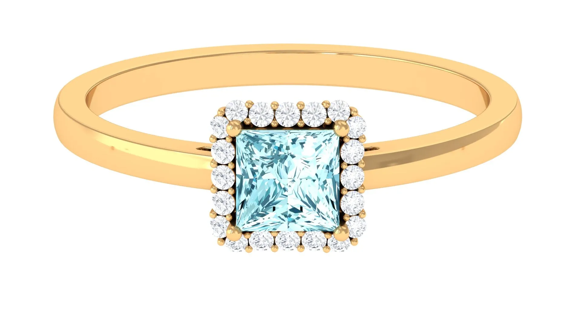 Princess Cut Aquamarine and Diamond Halo Engagement Ring
