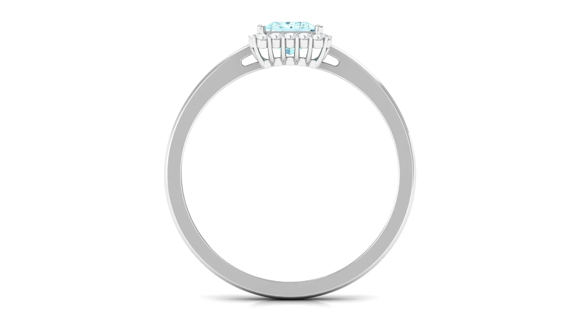 Princess Cut Aquamarine and Diamond Halo Engagement Ring