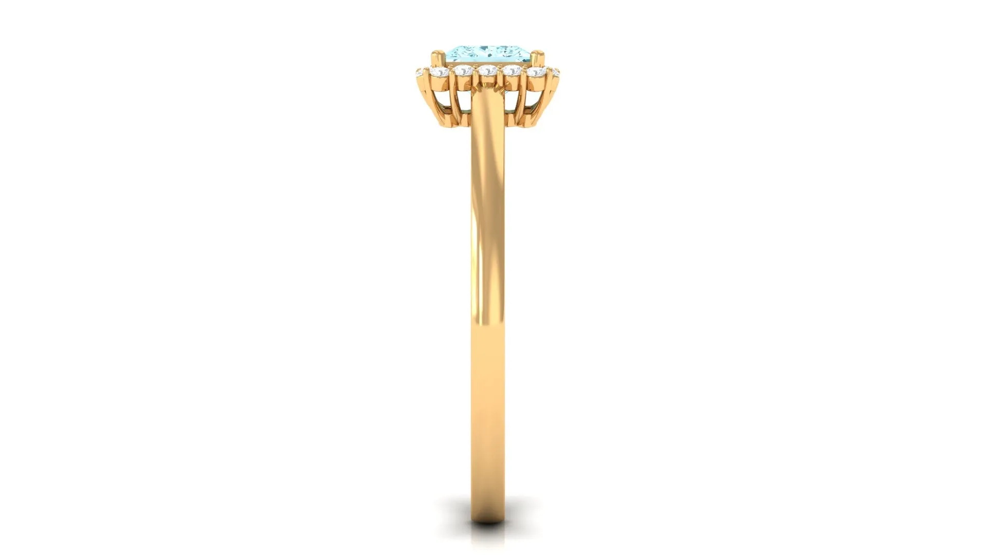 Princess Cut Aquamarine and Diamond Halo Engagement Ring