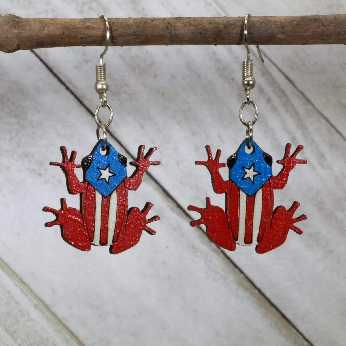 Puerto Rico Coquí Frog Wooden Dangle Earrings by Cate's Concepts, LLC