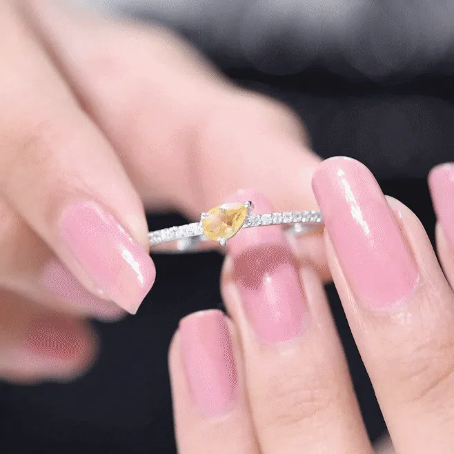 Real Citrine Solitaire Promise Ring with Diamond Side Stones