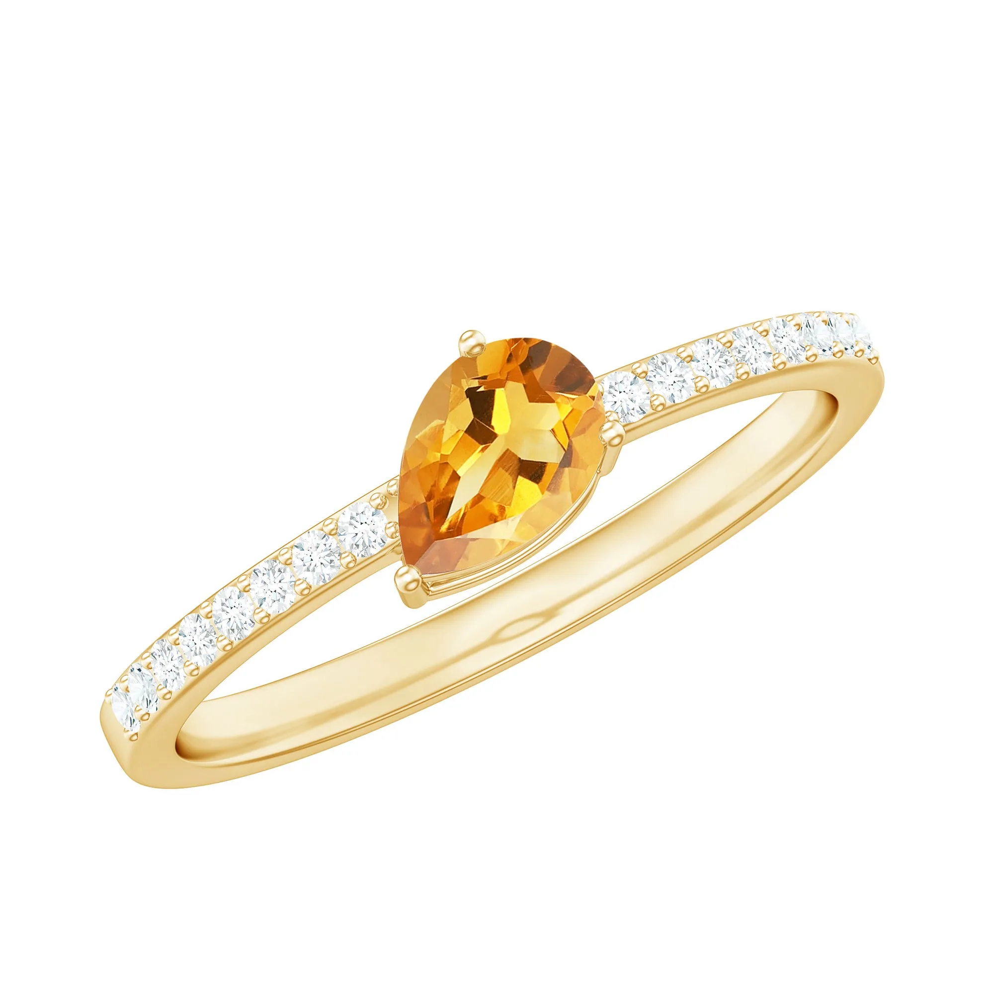 Real Citrine Solitaire Promise Ring with Diamond Side Stones
