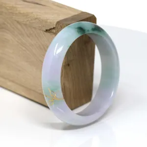 RealJade® 18k Gold Inlaid Real Jadeite Jade bangle Bracelet Real jade Jadeite Jewelry ( 57.3 mm ) #446