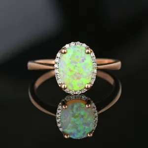 Rose Gold Diamond Cluster Halo Opal Ring