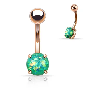 Rose Gold Green Opal Glitter Belly Ring