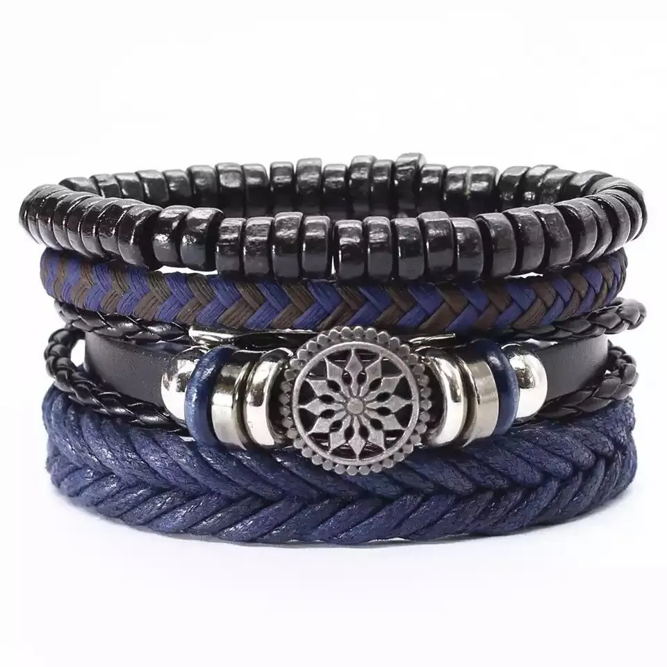 Round Brand Leather Braided Bracelet Leather Multi-layer Suit Rune Retro Ornament Men's