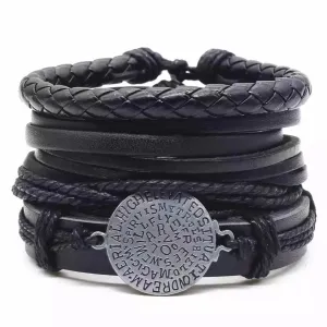 Round Brand Leather Braided Bracelet Leather Multi-layer Suit Rune Retro Ornament Men's