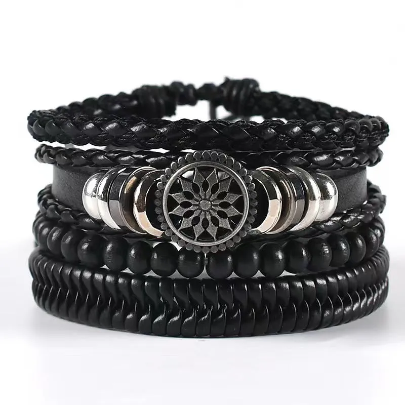 Round Brand Leather Braided Bracelet Leather Multi-layer Suit Rune Retro Ornament Men's