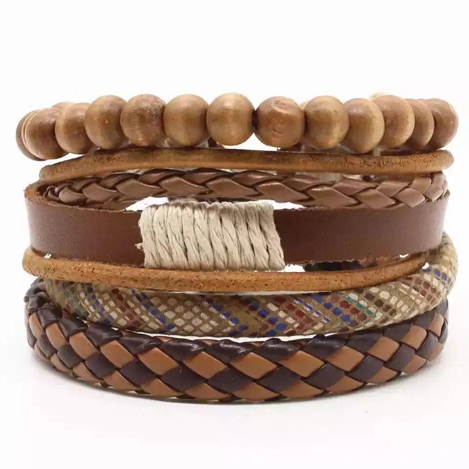 Round Brand Leather Braided Bracelet Leather Multi-layer Suit Rune Retro Ornament Men's