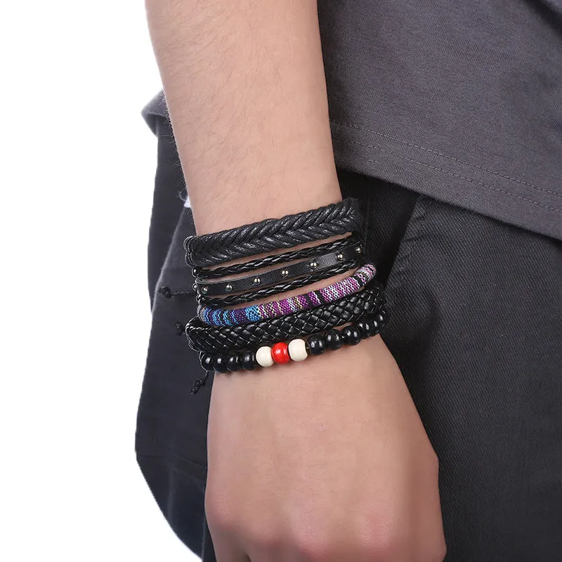 Round Brand Leather Braided Bracelet Leather Multi-layer Suit Rune Retro Ornament Men's