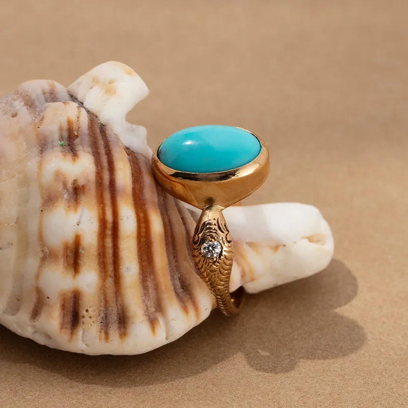 Serpent Ring, Turquoise, 9kt Yellow Gold
