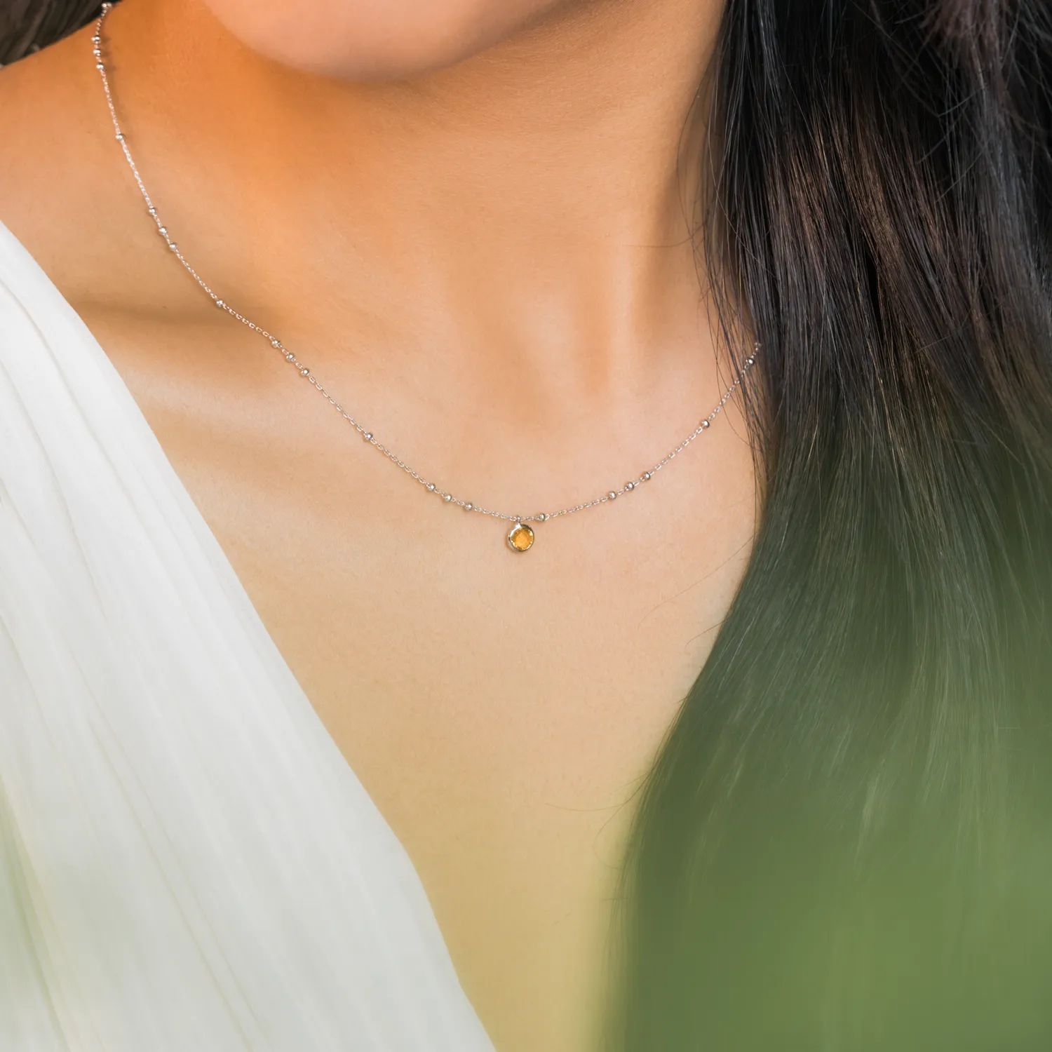 Silver Birthstone Necklace