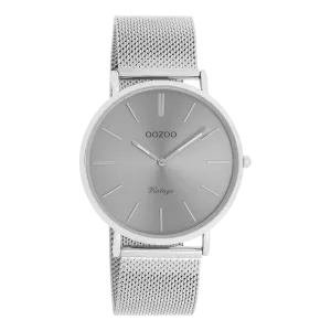Silver coloured OOZOO watch with silver coloured metal mesh bracelet - C9937