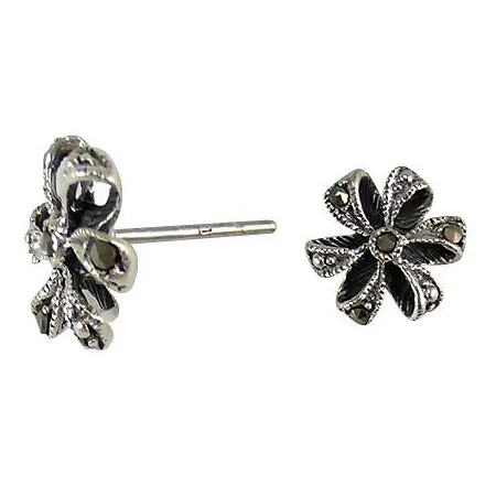 Silver Marcasite Ribbon Earrings