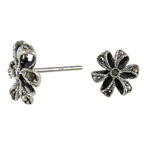 Silver Marcasite Ribbon Earrings