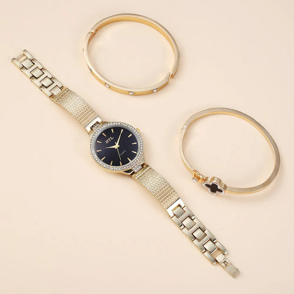 Simple Temperament Leisure Fine Belt Mesh Belt Quartz Watch Bracelet Set (3pcs/Set)