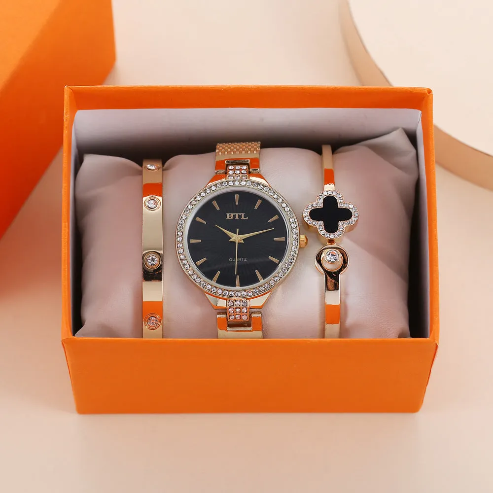 Simple Temperament Leisure Fine Belt Mesh Belt Quartz Watch Bracelet Set (3pcs/Set)
