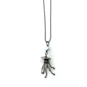 Small Jellyfish Stainless Steel and Semi Precious Stone Pendant Necklace Jewelry by Metallic Evolution