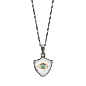Small Shield Opal Eye Quartz Medallion Necklace