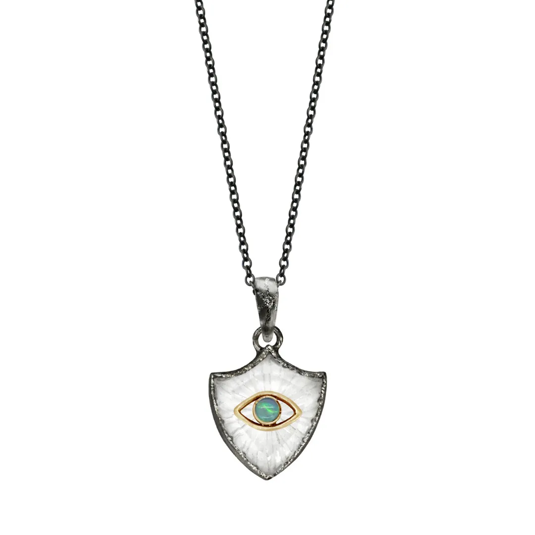 Small Shield Opal Eye Quartz Medallion Necklace