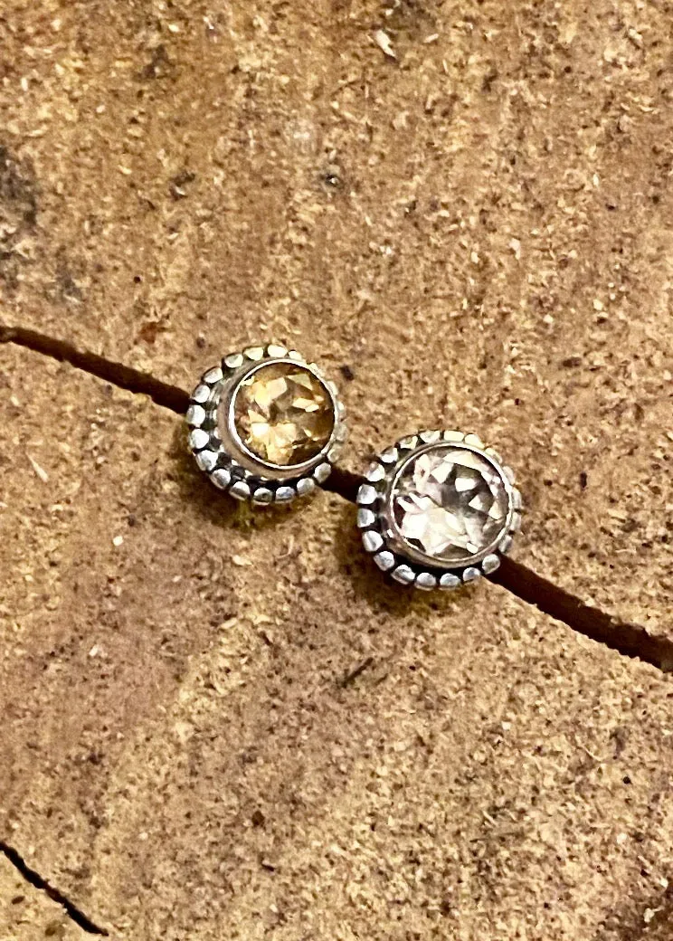Solid Silver Citrine Rope Effect Stud Earrings