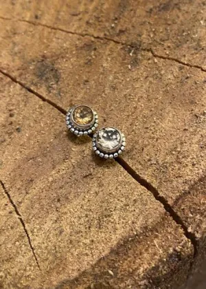 Solid Silver Citrine Rope Effect Stud Earrings