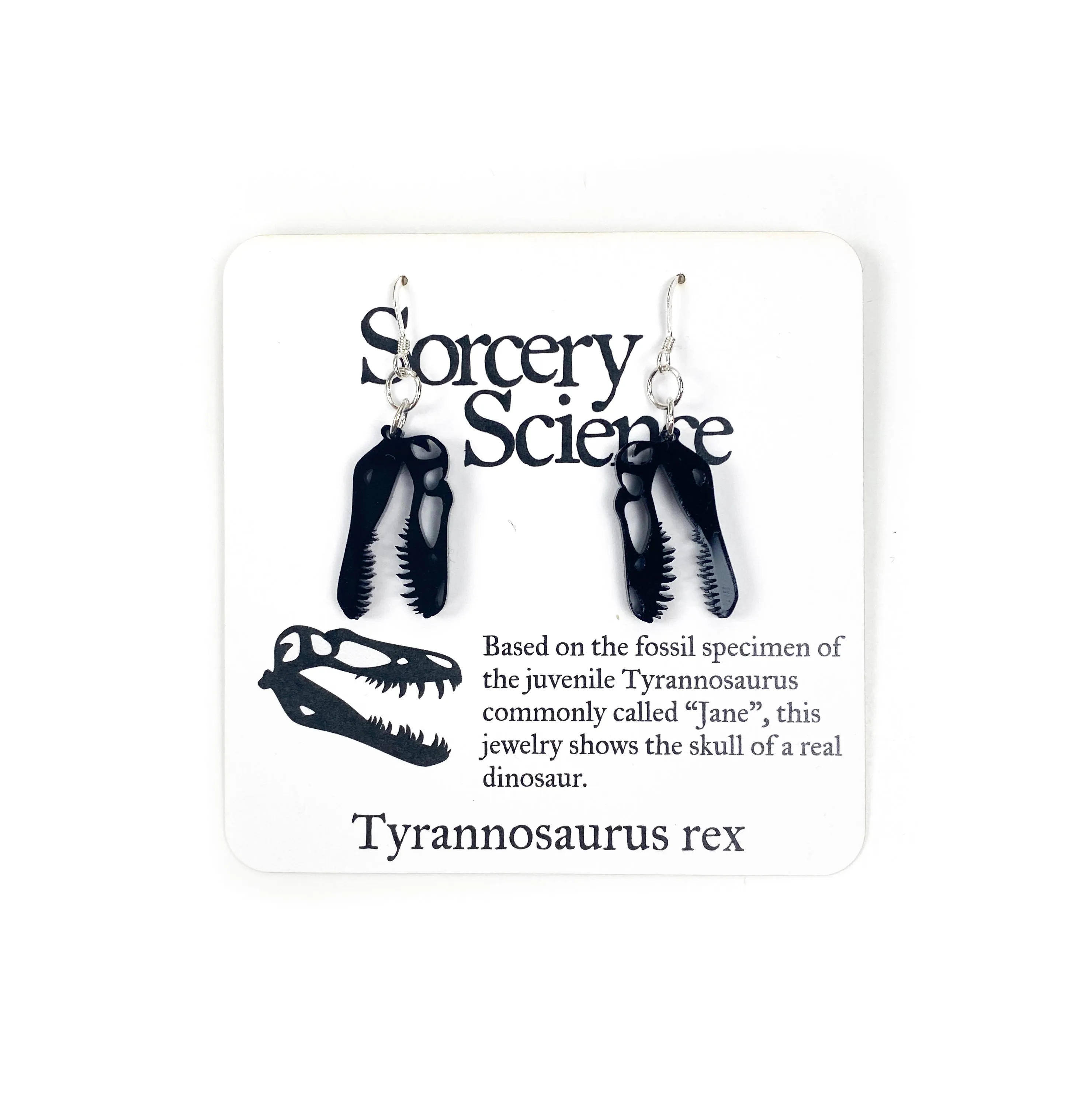 Sorcery Science Earrings: Jane T-Rex Skull