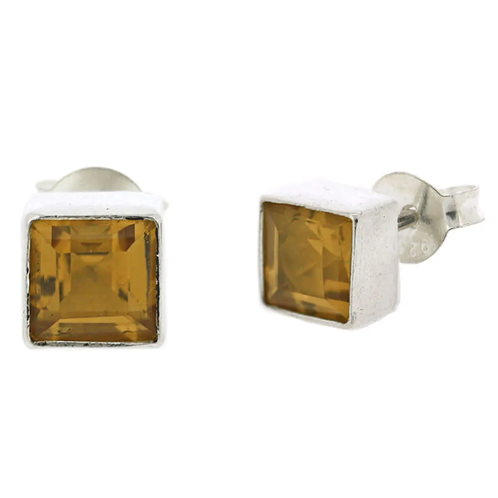 Square Citrine Sterling Silver Stud Earrings