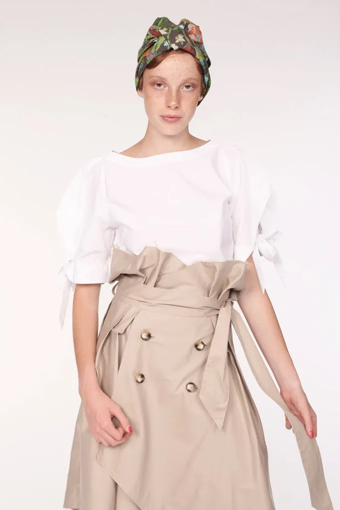 Squarish Sleeves Cotton Top / White