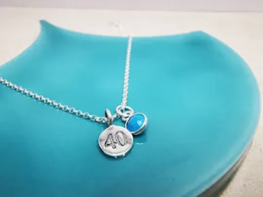 Sterling Silver 40th Milestone and Gemstone Necklace