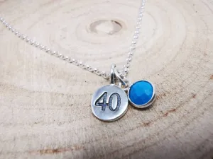 Sterling Silver 40th Milestone and Gemstone Necklace