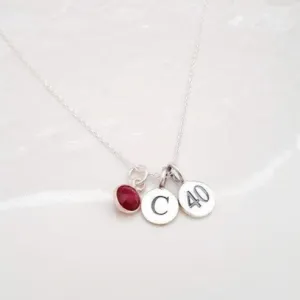 Sterling Silver 40th Milestone Initial and Gemstone Necklace