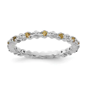 Sterling Silver Citrine Diamond Ring