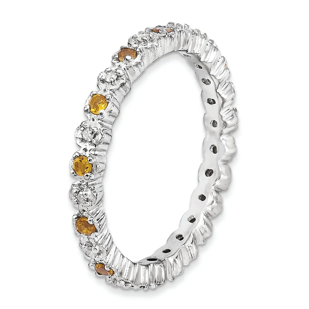 Sterling Silver Citrine Diamond Ring